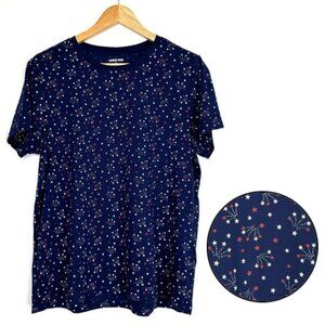 Lands End Women T-Shirt M Navy 4th of July Red White Blue Fireworks Stars Cotton